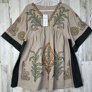 NWT JOIEMONT Women's Embroidered Floral Embroidered Tunic Shirt Top M Boho Artsy